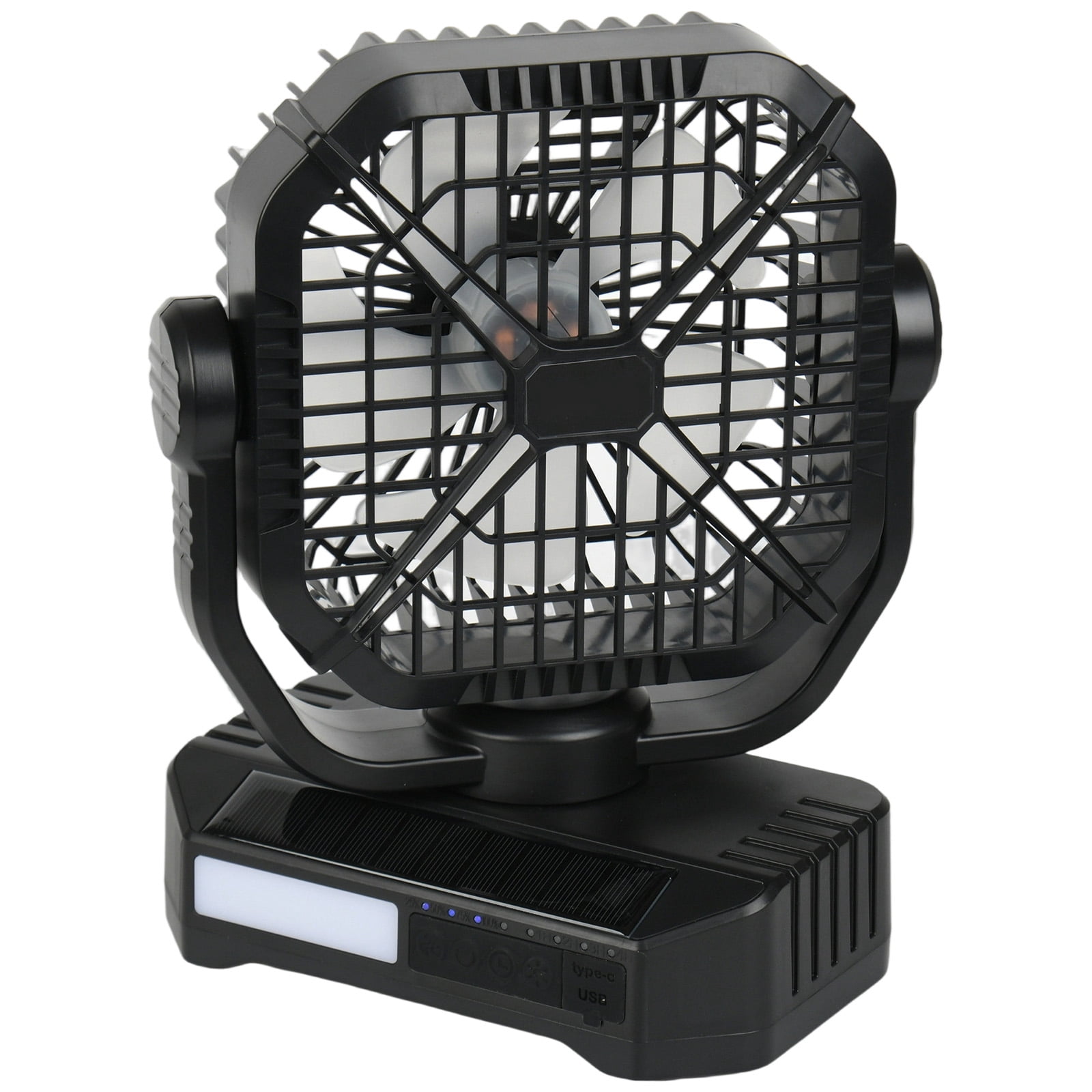 KFFKFF 10400mAh Solar-Powered Camping Fan with LED Lantern, 8-Inch Portable Rechargeable Fan for Outdoor Activities, 4-Speed Quiet Operation for Picnics, Barbecues, Fishing, and Travel