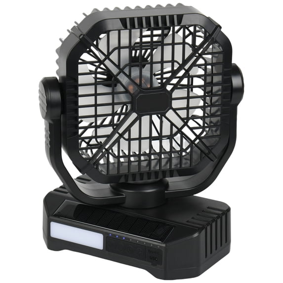 KFFKFF 10400mAh Solar-Powered Camping Fan with LED Lantern, 8-Inch Portable Rechargeable Fan for Outdoor Activities, 4-Speed Quiet Operation for Picnics, Barbecues, Fishing, and Travel
