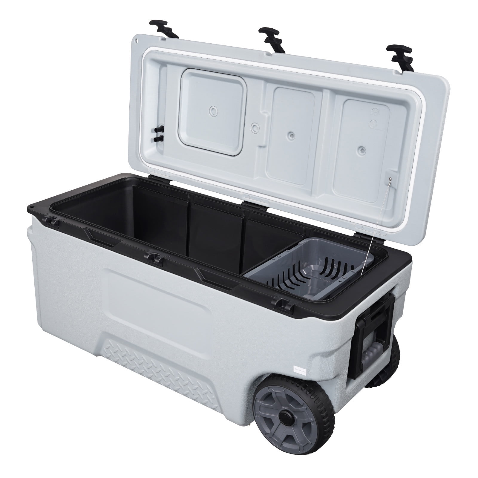 KFFKFF 106QT Portable Rolling Cooler with Wheels, Insulated Chest for 48-Hour Ice Retention, Lightweight and Leak-Resistant Design for Camping, Picnics, and Outdoor Grilling
