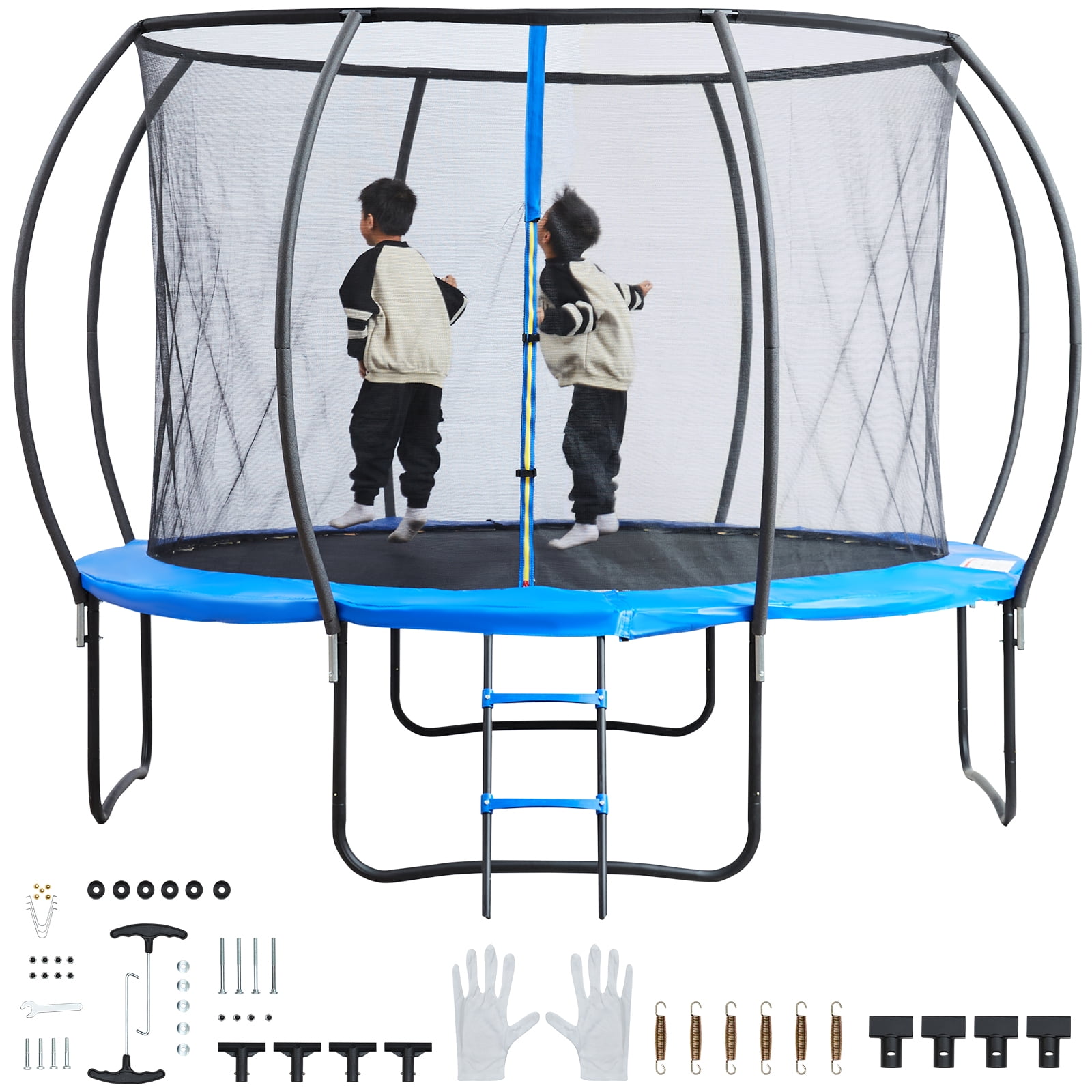 KFFKFF 10FT Outdoor Recreational Trampoline Hoop for Kids with safety Enclosure Net