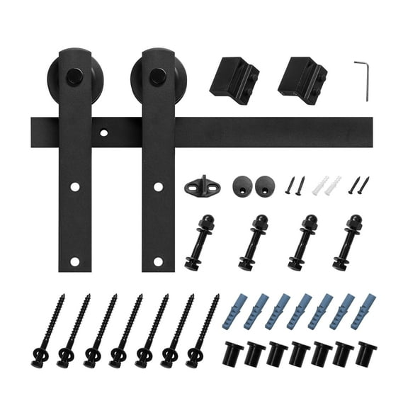 KFFKFF 10FT Sliding Barn Door Hardware Kit, Supports Up to 330 lbs, Fits Doors Up to 60 Inches Wide and 1-3/8 to 1-3/4 Inches Thick, Sturdy Track with I-Shape Roller, Black