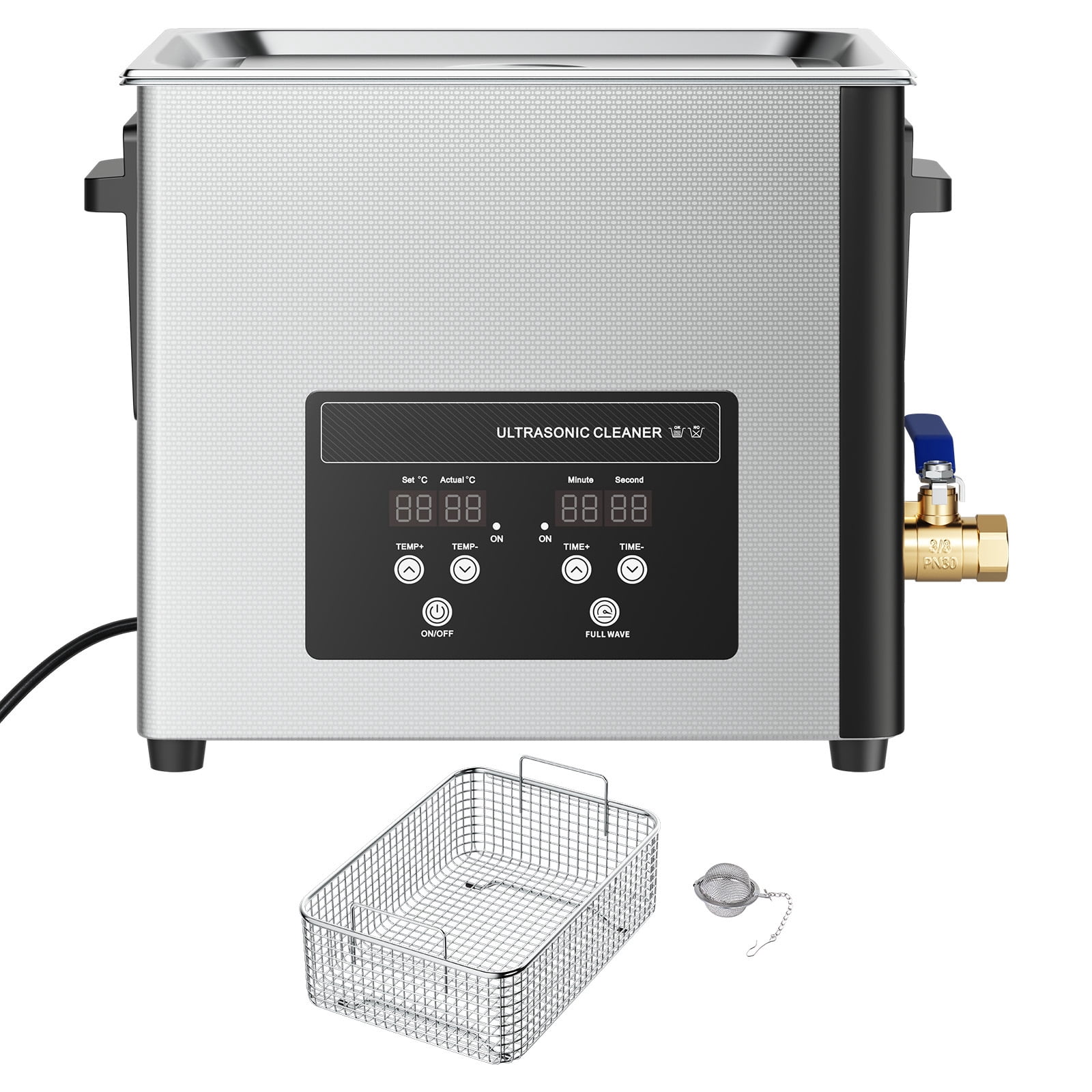 KFFKFF 10L Ultrasonic Cleaning Machine with Digital Display, Stainless Steel 40kHz Cleaner for Jewelry, Watches, Razors, Coins, and More, Includes Cleaning Basket