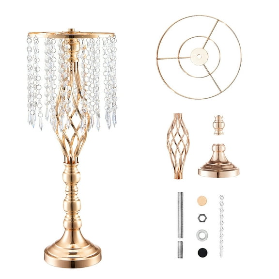 KFFKFF 10PCS 55cm/21.65 Tall Crystal Flower Stand, Metal Centerpiece Vase, Gold Floral Display Rack for Wedding Tables, Dinner Parties, Ceremonies, Birthday Events Decoration