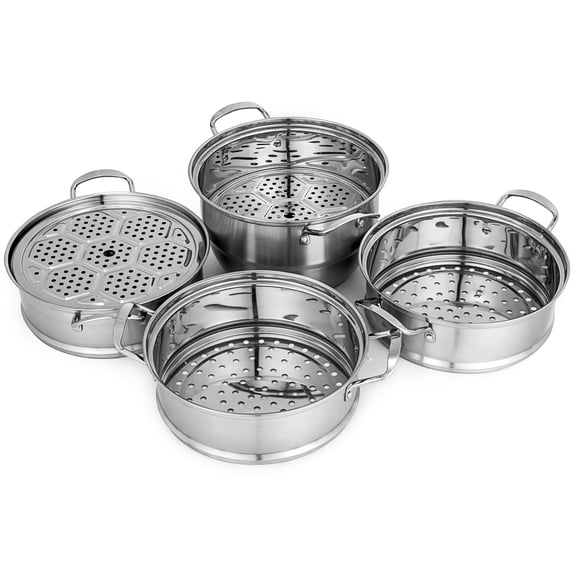 KFFKFF 11" Multi-Layer 5-Tier Stainless Steel Steamer Cookware Pot with Handles
