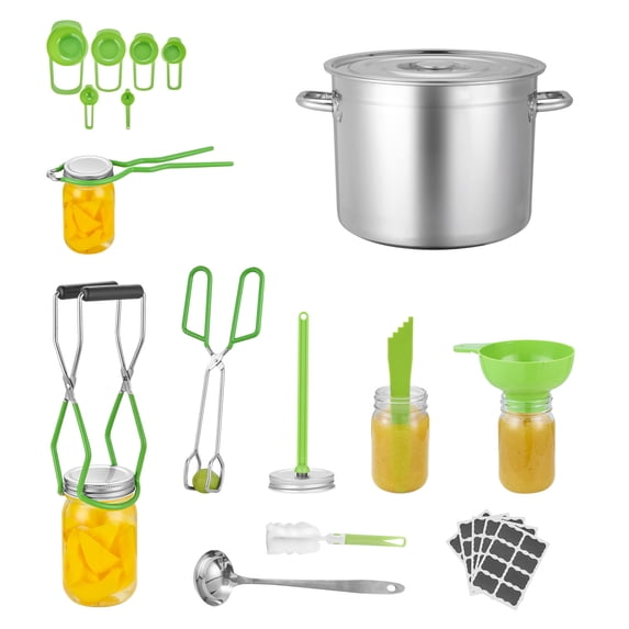 KFFKFF 11-Piece Stainless Steel Canning Starter Kit for Beginners, Complete Water Bath Canning Tools Set with Pot, Rack, Lid, Ladle, Funnel, Tongs, Jar Lifter, Wrench, and Measuring Cup