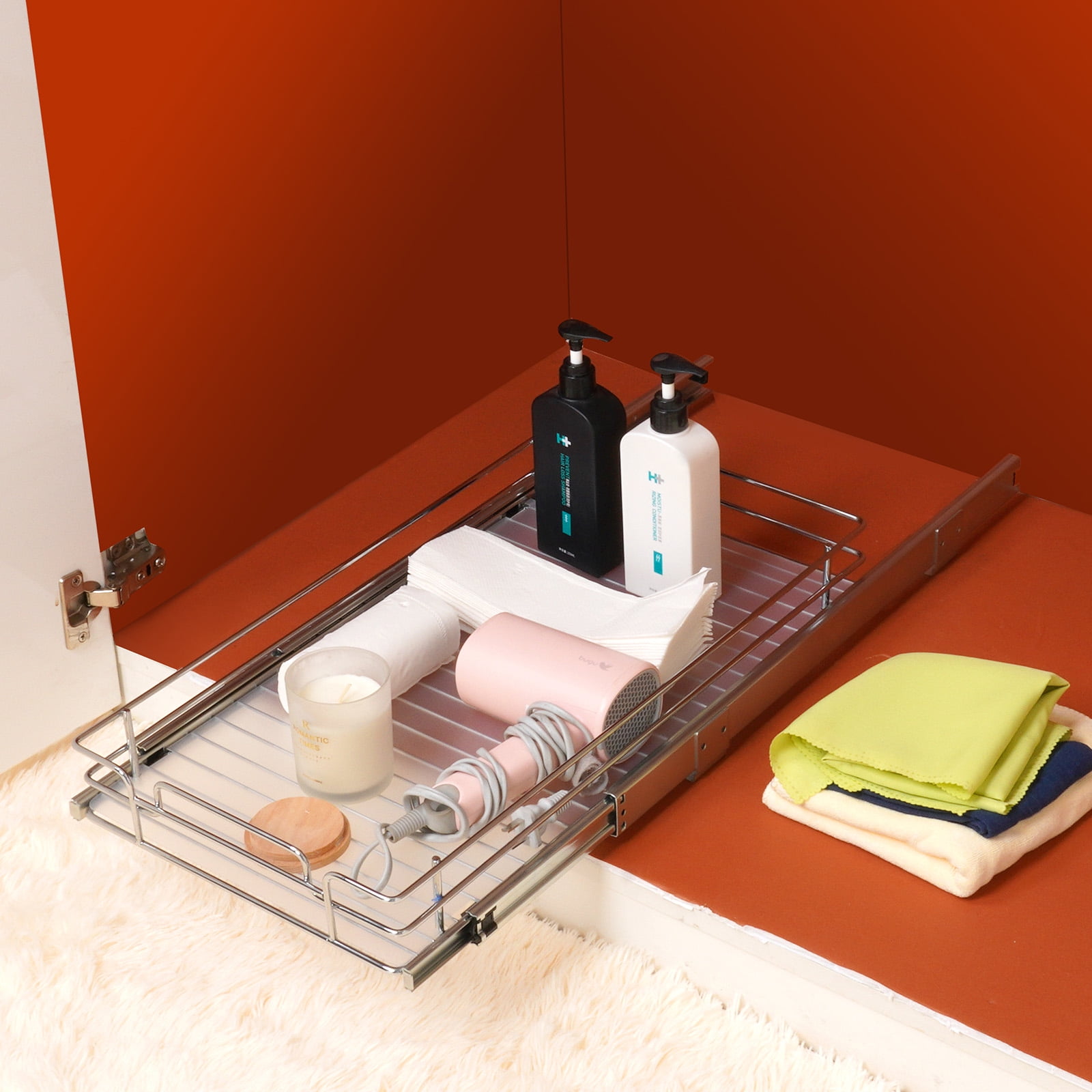 KFFKFF 11 x 21 inch Wire Drawer Basket Pull Out Cabinet Under Sink Organizer