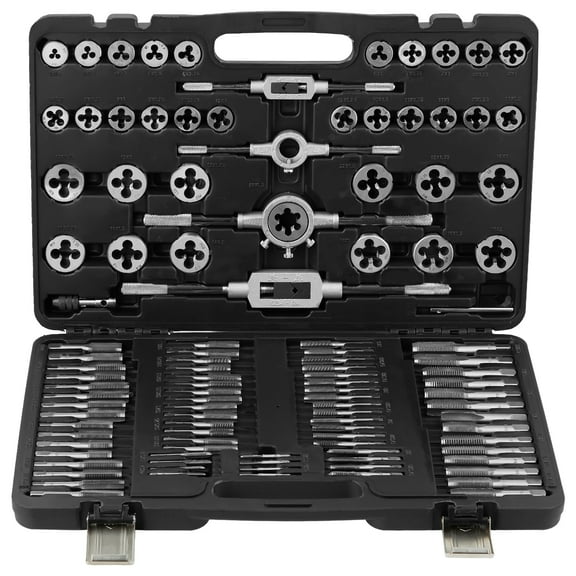 KFFKFF 110-Piece Tap and Die Set, Metric Sizes M2 to M18, Durable Bearing Steel Tools for Threading Internal and External Threads, Includes Accessories and Storage Case