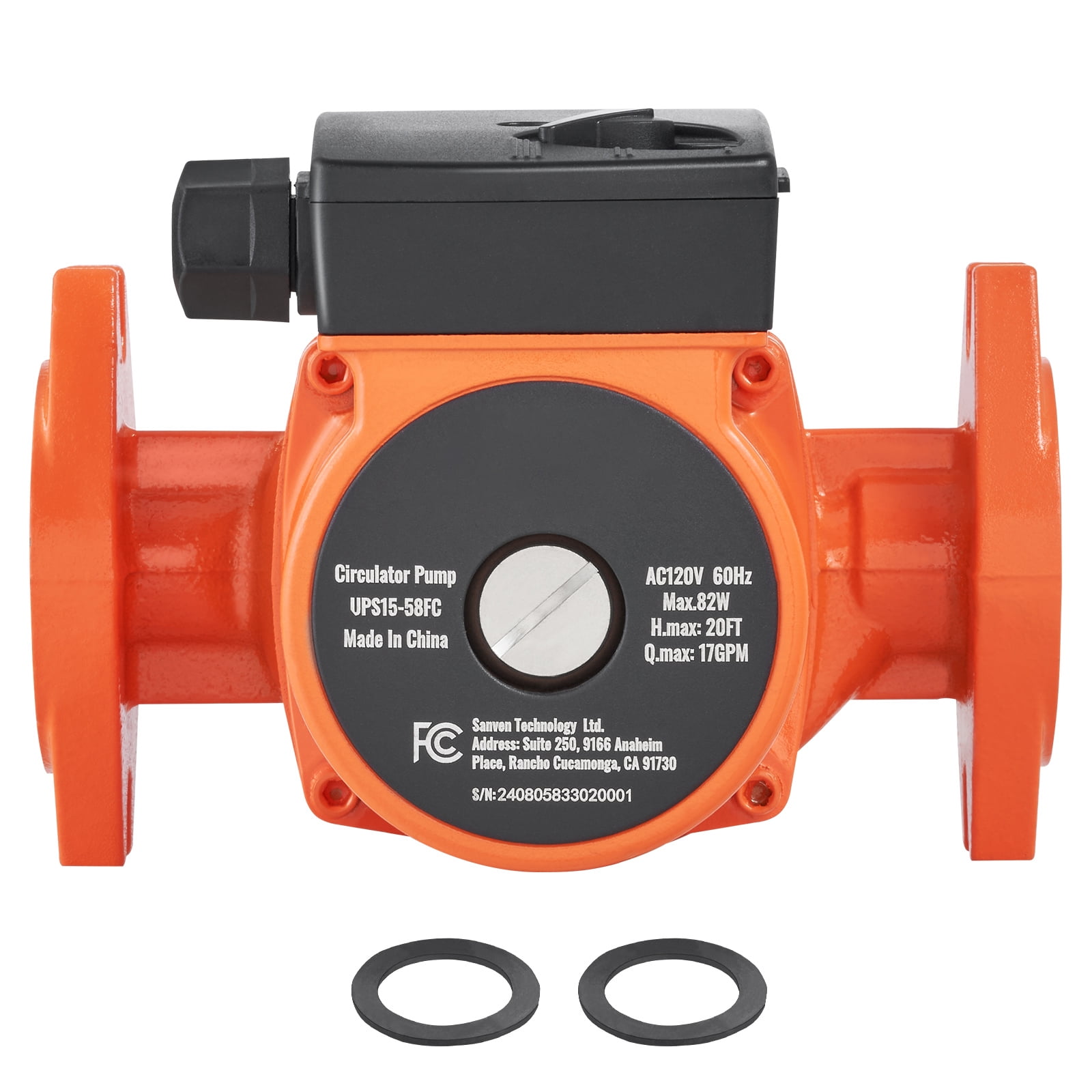 KFFKFF 110V Hot Water Recirculating Pump, 82W 17 GPM Circulation Pump with 1" NPT Flange, 3-Speed Quiet Circulator for Home Water Heating Systems