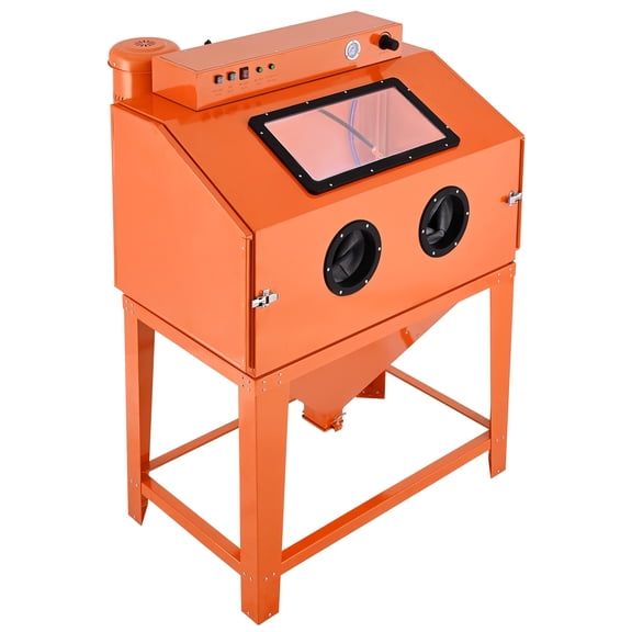 KFFKFF 115 Gallon Sandblasting Cabinet, Durable Steel Construction with 31-Gallon Media Hopper, Dual Blasting Guns, and 1.6HP Dust Collector for Large Parts Surface Treatment and Rust Removal