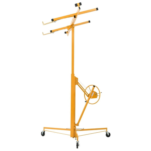 KFFKFF 11ft Drywall Lift, Durable 150 lbs Sheetrock Hoist with Adjustable Telescoping Arm, Lockable Wheels, Drywall Lifter Panel Jack Tools for Ceiling and Wall Installation (Yellow)