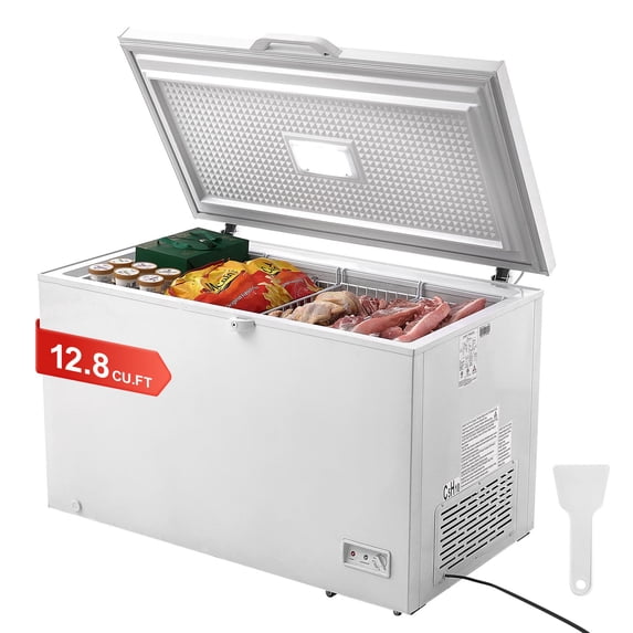 KFFKFF 12.8 Cu.ft / 345L Small Top-Open Chest Freezer 7-SpeedTemperature Control Removable Storage Basket, Freestanding 4 Detachable Baskets, 6 Casters