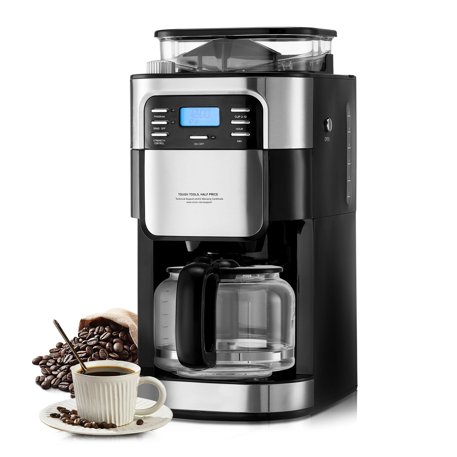 KFFKFF 12 Cup Coffee Maker with Grinder Grind and Brew Coffee Maker ...
