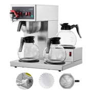 KFFKFF 12-Cup Commercial Drip Coffee Maker with 3 Glass Carafes and Warming Plates, Stainless Steel Pour-Over Coffee Brewer for Restaurants, Offices, and Cafes