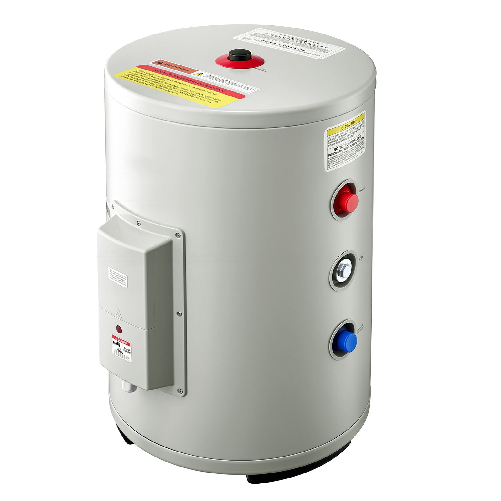 KFFKFF 12-Gallon Electric Tank Water Heater, 1600W Point-of-Use Unit with LED Heating Indicator, Adjustable Knob, Side Outlet, 120V Compact Design with T&P Valve for Apartments and Studios, Gray