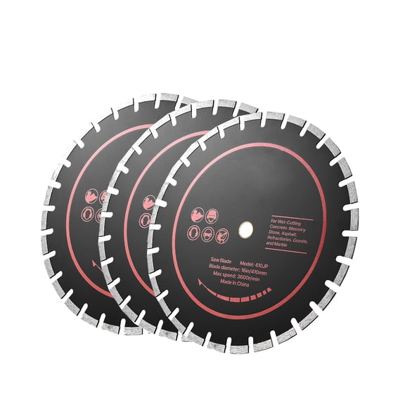 KFFKFF 12-Inch Diamond Blade Set, 3-Pack, 1-Inch Arbor, Durable Diamond Segments, 65Mn Steel Core, Suitable for Dry and Wet Cutting, Smooth Cuts on Concrete, Masonry, Brick, Stone, and Granite