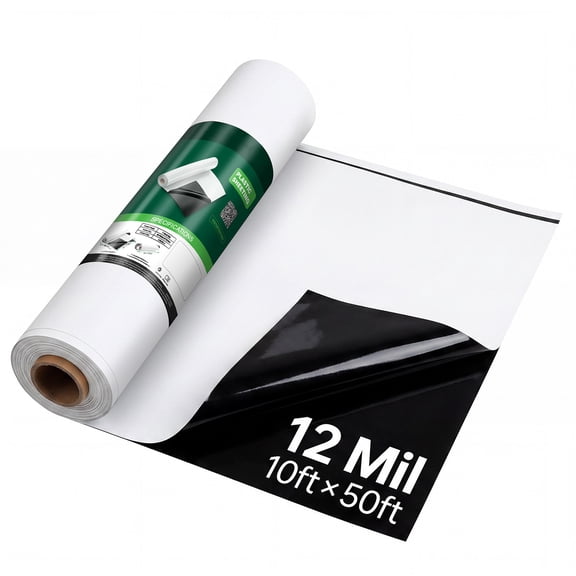 KFFKFF 12 Mil Plastic Sheeting 10' x 50' Durable Polyethylene Roll, Multi-Purpose Plastic Tarp for Crawl Space, Vapor Barrier, Weed Prevention, Gardening, Black & White