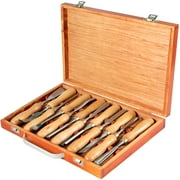 KFFKFF 12-Unit Woodworking Chisel Collection, 3.75" Edge, Carving Instruments with Timber Container for Furnishing & Root Artistry