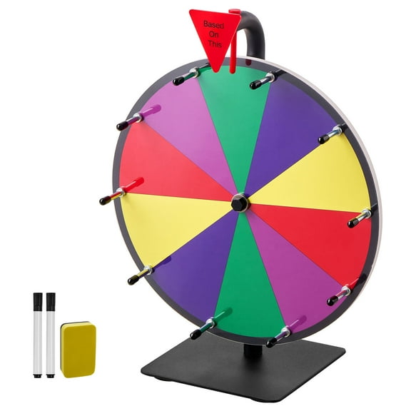KFFKFF 12-inch Spinning Prize Wheel, 10-Slot Roulette with Stand, Tabletop Fortune Wheel with Dry Erase Surface and 2 Markers, 5 Color Design,Quick Setup for Parties, Pubs, Trade Shows, and Carnivals