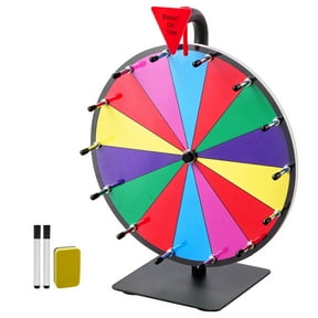 KFFKFF 12-inch Spinning Prize Wheel with Stand All Ages Multicolor, 1 x Dry Erase, 2 x Markers