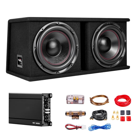 KFFKFF 12-inch Subwoofer Bass Package, 1200W RMS, Dual Car Audio Subwoofer with Amplifier, Includes Enclosure, Amplifier, and Wiring Kit, Suitable for Vehicle Trunks and Car Audio Systems