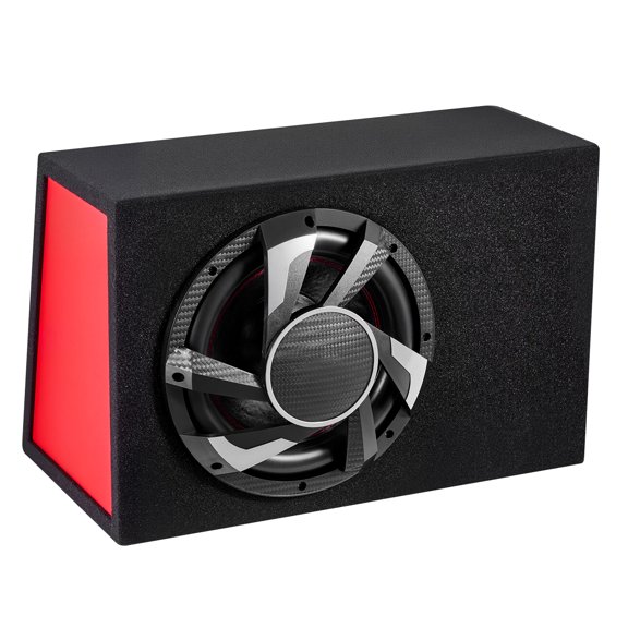 KFFKFF 12-inch Subwoofer Bass Package, 245W RMS, Complete Car Audio System with Enclosure, Integrated Amplifier, Wiring Kit, Slim Trapezoid Design, Compact for Vehicle Audio Setups