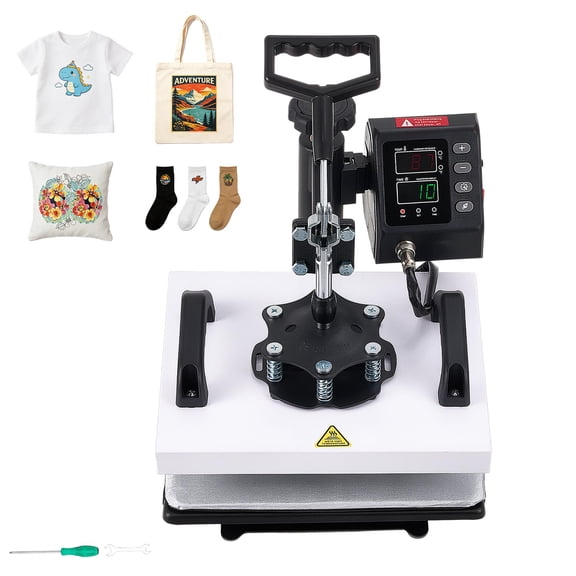 KFFKFF 12 x 10 in Heat Press Machine, Swing Away Design with Fast and Even Heating, Digital Time and Temperature Control, Ideal for T-Shirts, Tote Bags, Pillowcases, and Socks