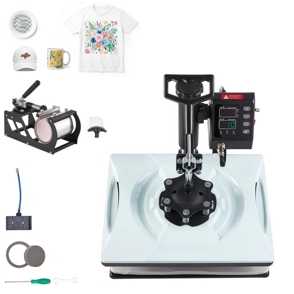 KFFKFF 12 x 15 in 5-in-1 Heat Press Machine, Fast Heating, Accurate Time & Temperature Control, Versatile for T-Shirts, Mugs, Tumblers, Caps, and Plates