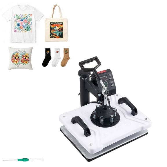 KFFKFF 12 x 15 in Heat Press Machine, Swing Away Design with Quick and Even Heating, Digital Time and Temperature Control for T-Shirts, Tote Bags, Pillowcases, and Socks