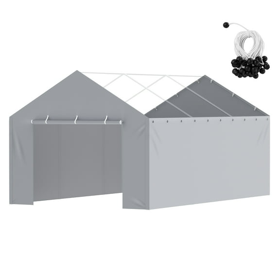 KFFKFF 12 x 20 ft Carport Replacement Canopy Gray Side Wall Car Parking