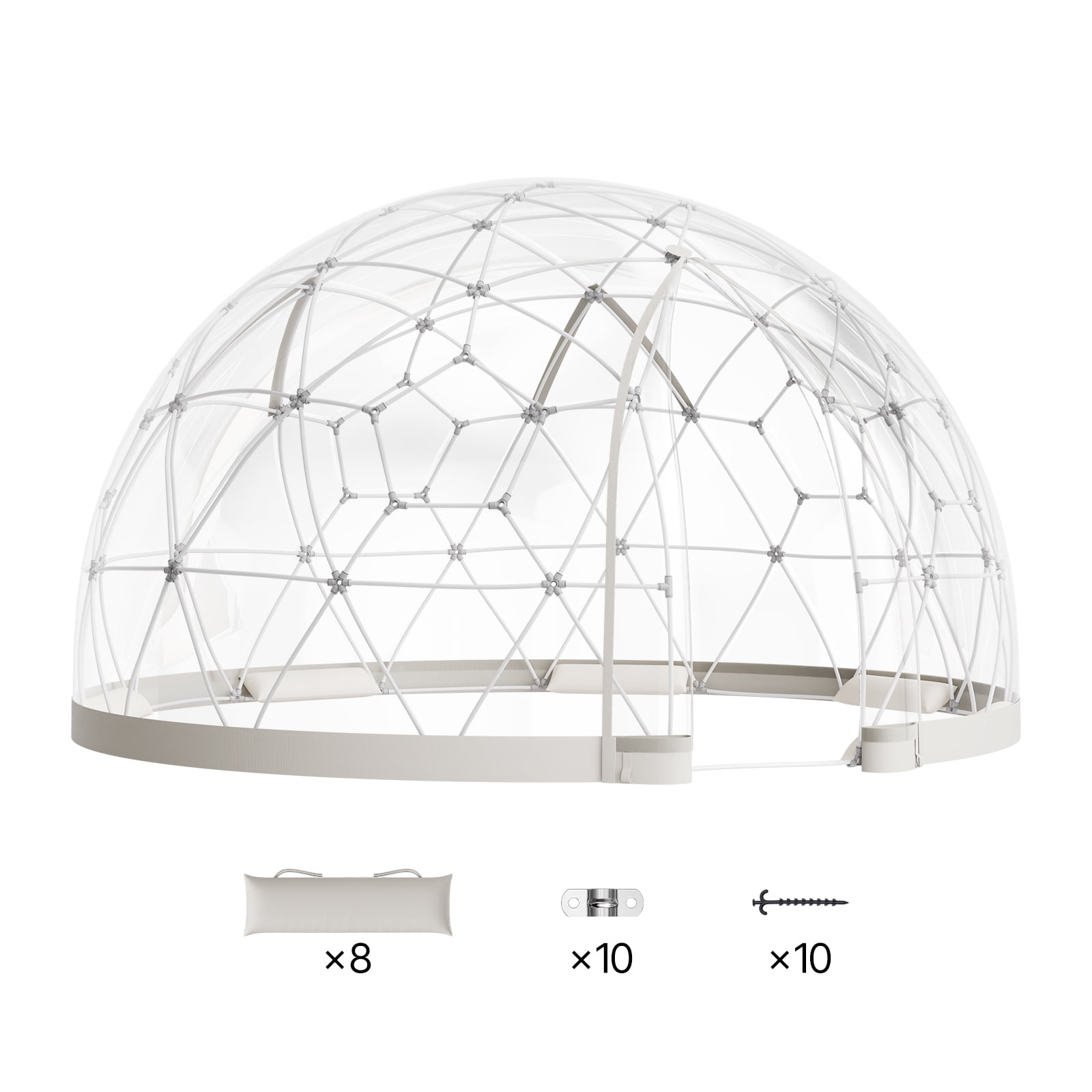 KFFKFF 12 x 7.2 ft Outdoor Clear Dome Tent for 4-7 People, Weather-Resistant Geodesic Greenhouse with Window, PVC Igloo Tent for Backyard, Patio, Camping, Events, and Gatherings