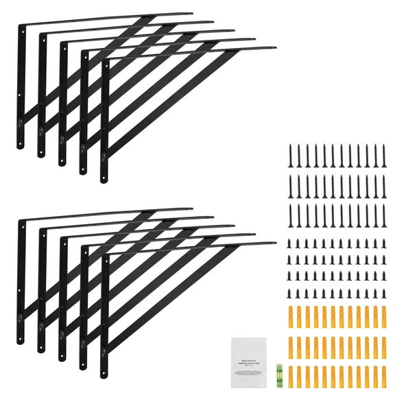 KFFKFF 12 x 8 in Heavy Duty Shelf Brackets, Set of 10, Durable Floating Shelf Supports, 3mm Thick Matte Black Triangle Design, Steel Brackets with 160 lbs Weight Capacity