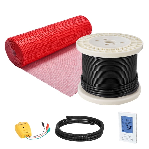 KFFKFF 120V Electric Floor Heating System, 100 sqft Radiant Heat Mat with Decoupling Membrane, Smart Thermostat, and Alarm for Easy Installation Under Tile, Stone, or Vinyl