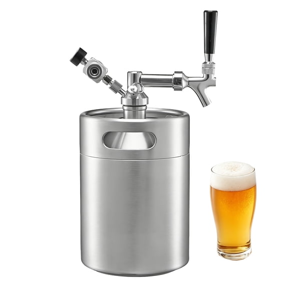 KFFKFF 128oz Mini Keg with Pressurized Tap System, 304 Stainless Steel Beer Dispenser Kit, Includes CO2 Regulator and Self-Closing Faucet, Maintains Freshness and Carbonation for Homebrew, Craft