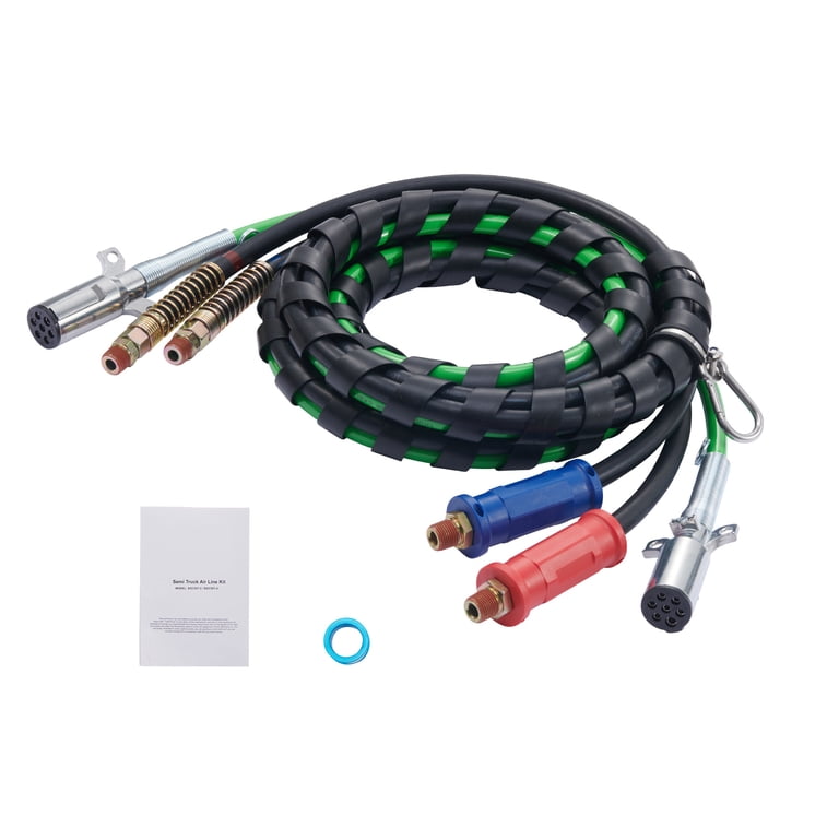 Etecgo 12-Foot 3-in-1 Wrap Set Air Line Hose Assembly For Semi Truck & Tractor & Trailer – Matte Finish