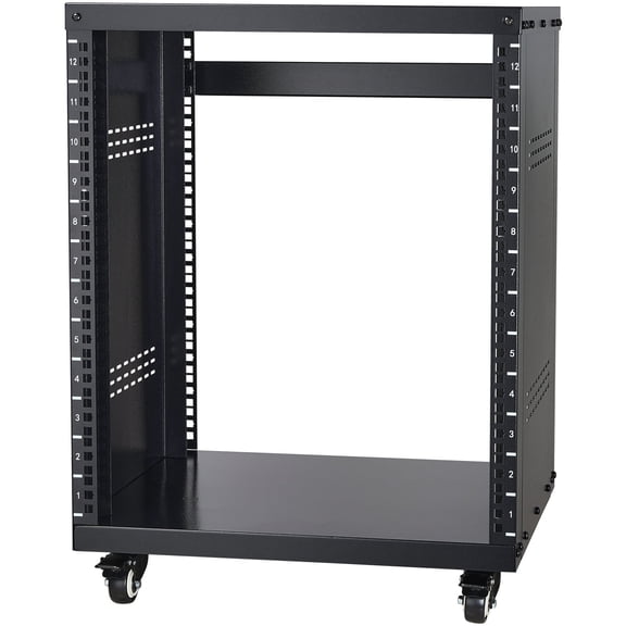 KFFKFF 12U Audio-Visual Rack Stand, Supports up to 500 lbs, Equipped with Secure Locking Wheels and Versatile Round & Square Mounting Holes, Featuring Unique Ventilation for 19" AV, Music & IT Gear