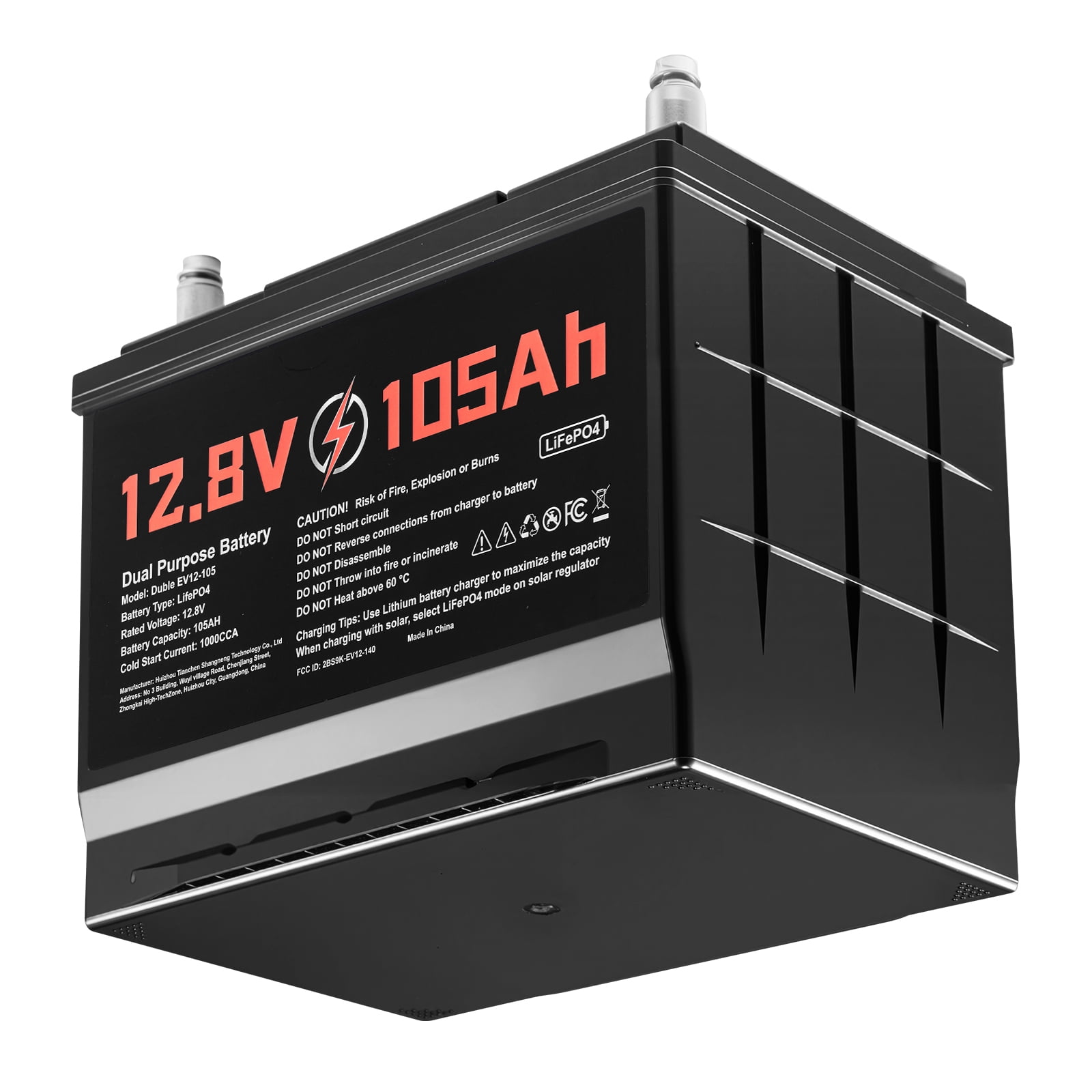 KFFKFF 12V 105Ah Dual Purpose LiFePO4 Lithium Battery, 1000 CCA Group 24, Lithium-ion Starter and Deep Cycle Battery with Smart BMS, Suitable for Cars, Trolling Motors, Marine, and RV Applications
