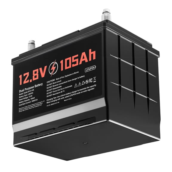 KFFKFF 12V 105Ah Dual Purpose LiFePO4 Lithium Battery, 1000 CCA Group 24, Lithium-ion Starter and Deep Cycle Battery with Smart BMS, Suitable for Cars, Trolling Motors, Marine, and RV Applications