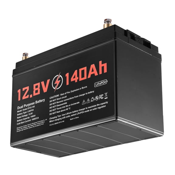KFFKFF 12V 140Ah Dual Purpose Lithium Iron Phosphate Battery, 1000 CCA Group 31, Starter and Deep Cycle Battery with Integrated Smart BMS, Suitable for Vehicles, Marine Applications, RVs