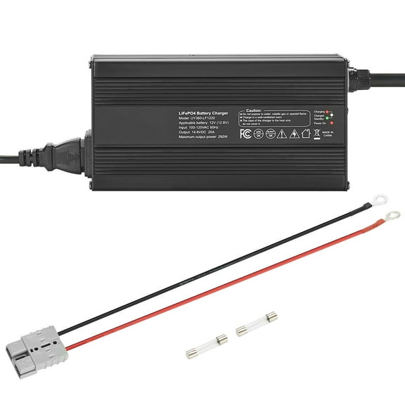 KFFKFF 12V 20A Lithium Battery Charger, 14.6V AC-DC LiFePO4 Smart Charger with Anderson Connector, LED Display, 0V Activation, Compatible with Lithium LiFePO4 Deep Cycle Batteries for Boats and RVs
