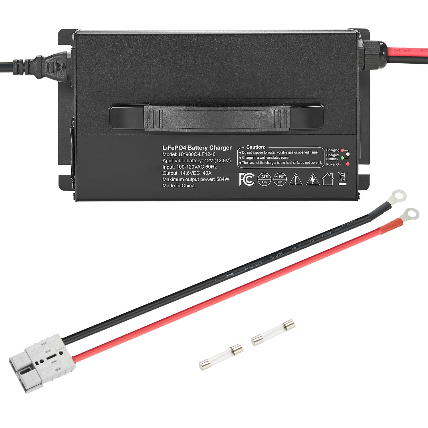 KFFKFF 12V 40A Lithium Battery Charger, 14.6V AC-DC LiFePO4 Smart Charger with Anderson Connector, LED Indicator, 0V Activation, Compatible with Lithium LiFePO4 Deep Cycle Batteries for Boats and RVs