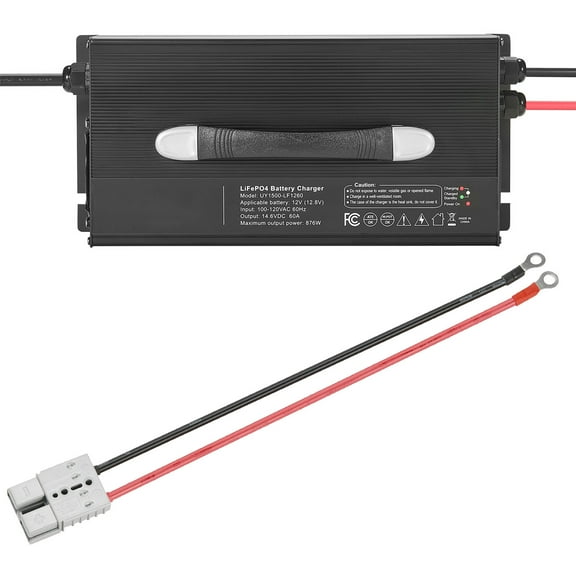 KFFKFF 12V 60A Lithium Battery Charger, 14.6V AC-DC LiFePO4 Smart Charger with Anderson Connector, LED Display, 0V Activation, Compatible with Lithium LiFePO4 Deep Cycle Batteries for Boats and RVs