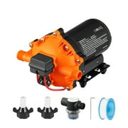 KFFKFF 12V Water Pressure Diaphragm Pump, 70 PSI Adjustable from 40 to 100 PSI 17A Self-Priming Pump with 5.5 GPM for Boat RV, 216W