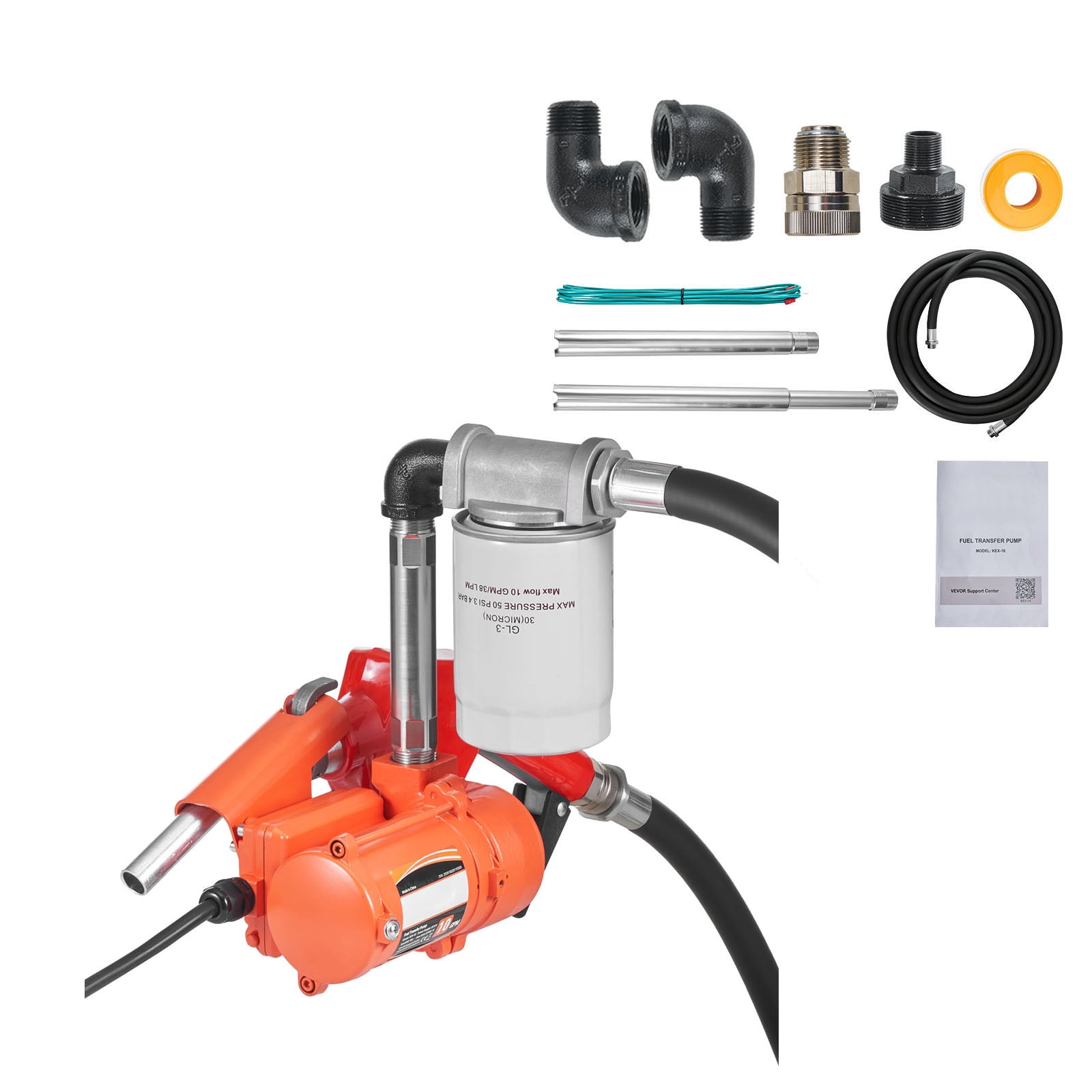 KFFKFF 12V DC Fuel Transfer Pump, 10 GPM Portable Kit with Auto Shut-Off Nozzle, Discharge Hose, Overheat Protection, Power Cable, Explosion-Proof Design for Gasoline, Diesel, and Kerosene
