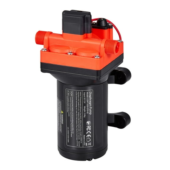 KFFKFF 12V DC RV Water Pump, 5 GPM Flow Rate, 4-Chamber Self-Priming Diaphragm Pump with Automatic Pressure Switch, 70 PSI Maximum Pressure, Ideal for RVs, Caravans, Boats, and Vehicle Cleaning