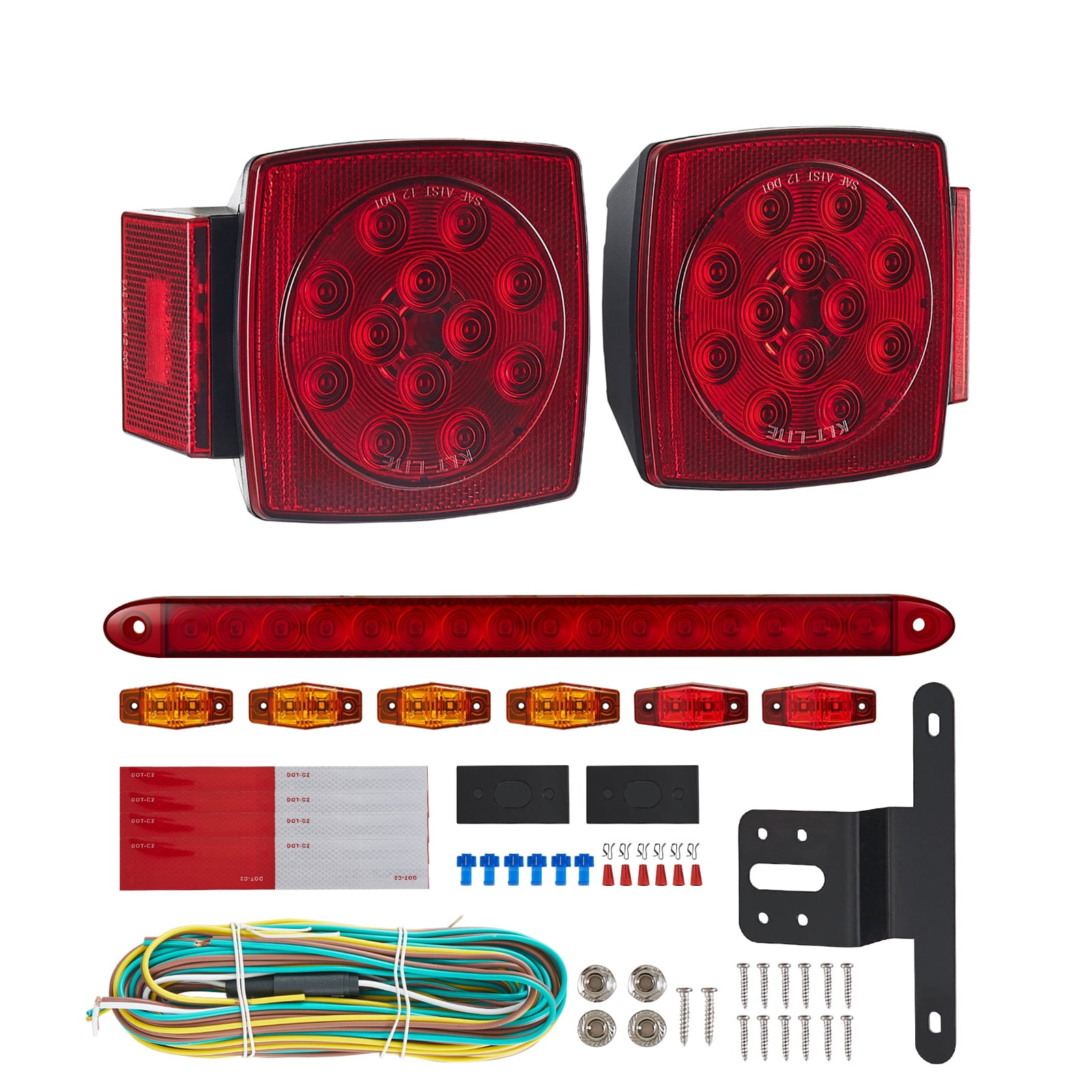 KFFKFF 12V LED Trailer Tail Lights Kit with Stop, Brake, Turn, and License Plate Lamps, Waterproof Tow Lighting System with Wiring Harness for Boats, Trucks, Campers, RVs, and Snowmobiles