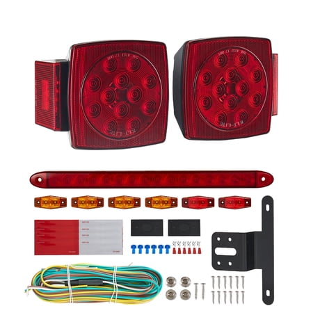 KFFKFF 12V LED Trailer Tail Lights Kit with Stop, Brake, Turn, and License Plate Lamps, Waterproof Tow Lighting System with Wiring Harness for Boats, Trucks, Campers, RVs, and Snowmobiles