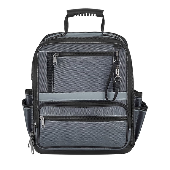 KFFKFF 13.2-Inch Tool Bag with 34 Pockets, Portable Organizer with Hard Plastic Base, Durable Zipper, Adjustable Shoulder Strap, Ideal for Tool Storage and Easy Carrying