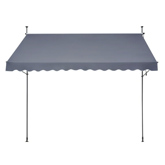 KFFKFF 138 x 47" Outdoor Retractable Awning, Manual Sunshade Canopy with Crank Handle, Height Adjustable 86 to 122 in, Ideal for Patio/Balcony/Yard, Dark Gray