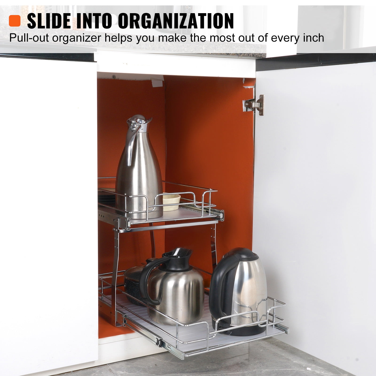 KFFKFF 13x21 inch Drawer Basket 2-Tier Wire Pull Out Cabinet Under Sink Organizer