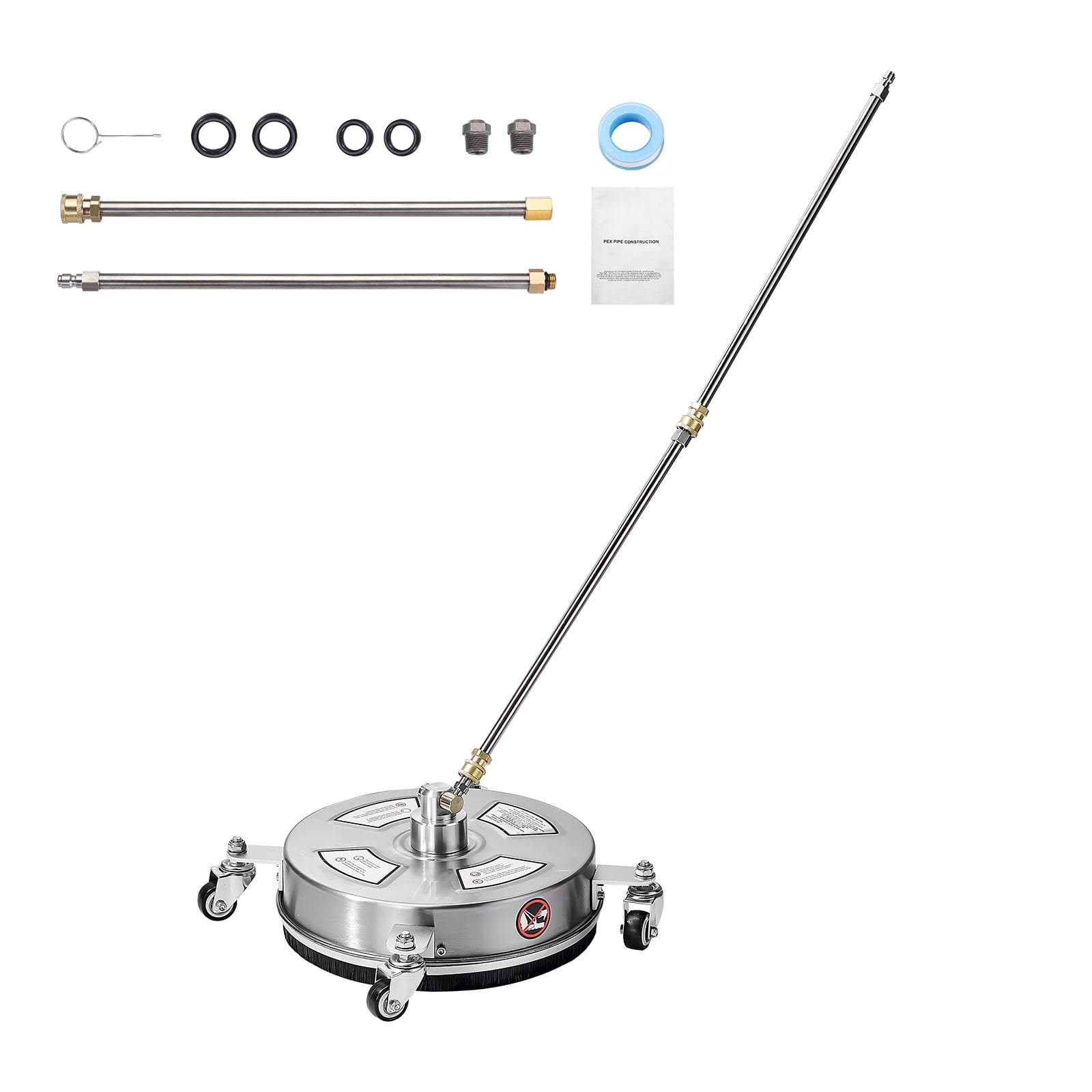 KFFKFF 14" Surface Cleaner for Pressure Washer, Stainless Steel Attachments with Quad Wheels, Maximum 4000 PSI, 1/4 Quick Connect, Dual Spray Nozzles, Pair of Extension Wands for Concrete, Patio,Deck